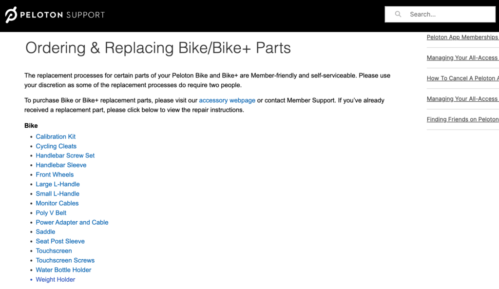 Replacing Bike/Bike+ Parts support page